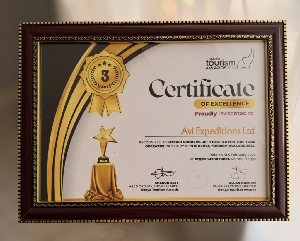 Avi Expeditions Awarded as 3rd Best Adventure Tour Operator at the Kenya Tourism Awards 2025